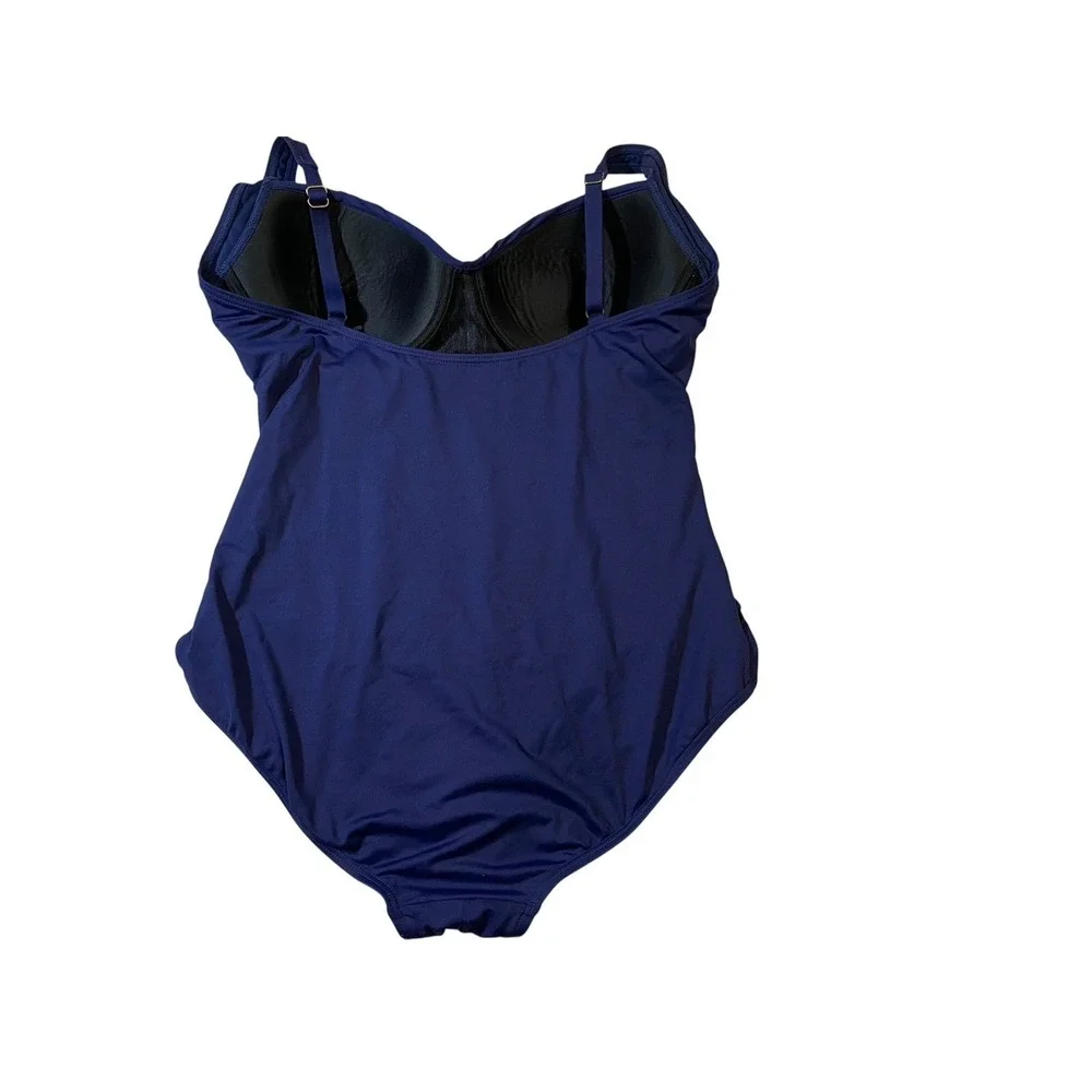 DKNY Women's Navy Blue Ruched One Piece Swimsuit Tummy Control Size 14 D71330 - Picture 5 of 6